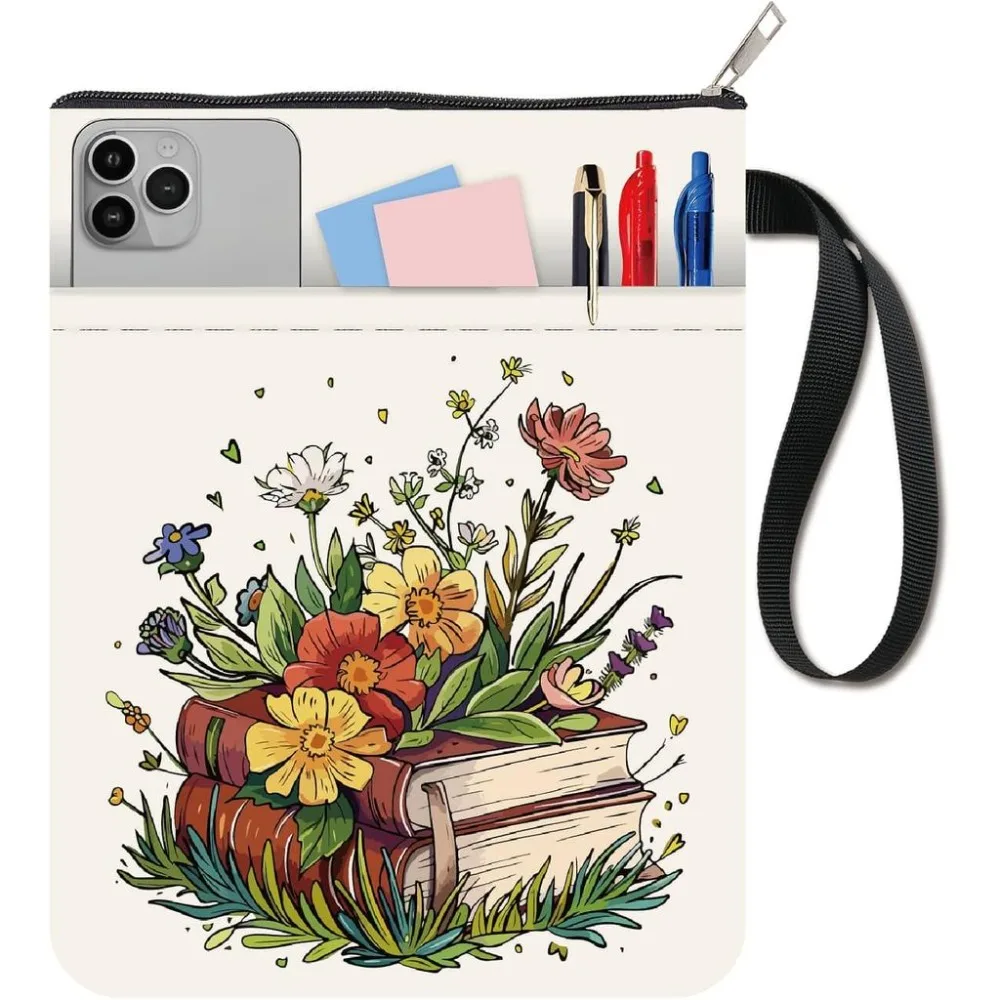 Flower Book Sleeve Floral Book Cover Colorful Cloth Washable Plant Flowers Books Notebook Paperback Protector with Zipper Sleeve