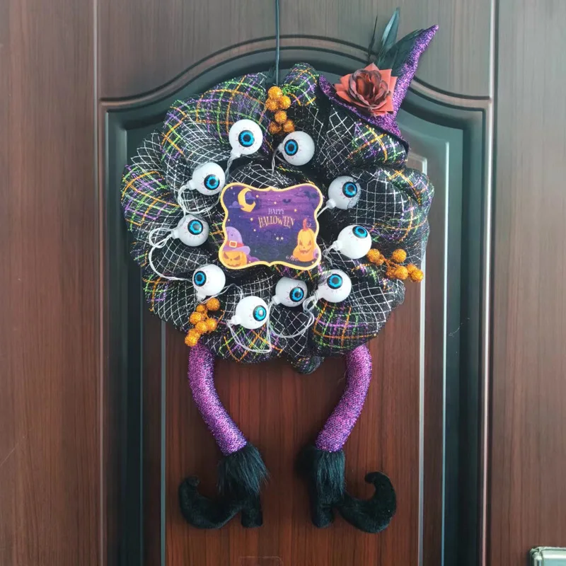 

New Halloween Eyeball Wreath Witch Legs Front Door Hanger Garland Party Wall Hanging Decor 2022 Haunted House Layout Props