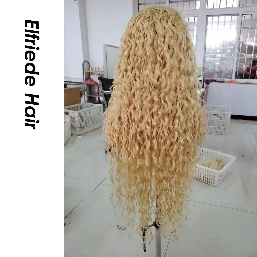 Elfriede #1b/613 Blonde Krullende Kant Pruiken Voor Vrouwen 4X4 Kant Sluiting 13X4 13X6 Hd Lace Frontale Pruik Braziliaanse 100% Menselijk Haar Pruiken