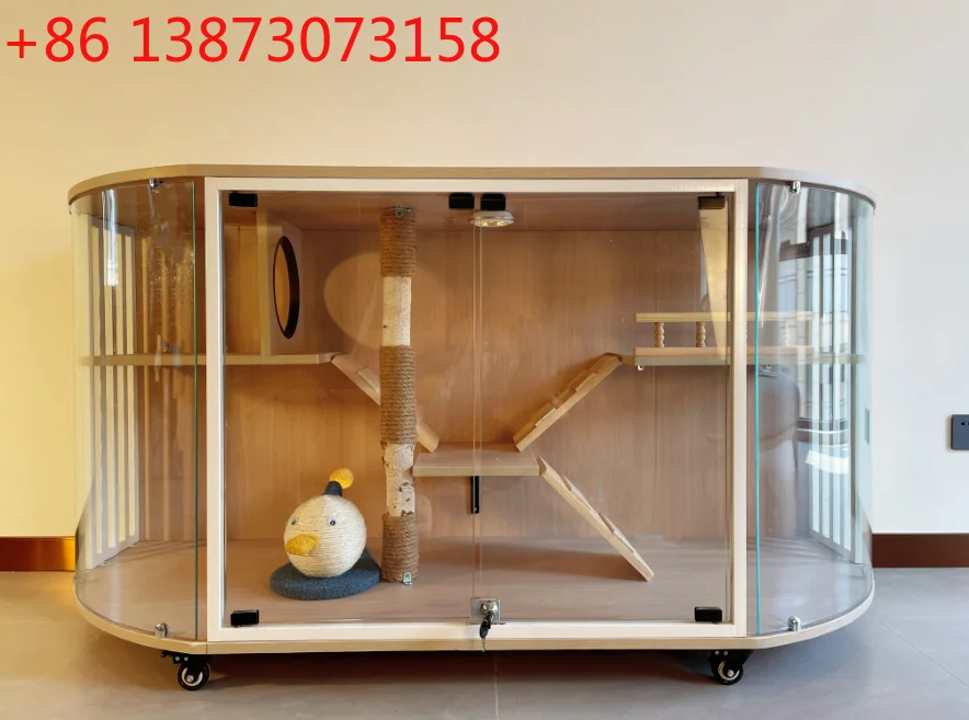 Panoramic cat villa curved light luxury high-end cat cage home climbing frame rabbit cabinet