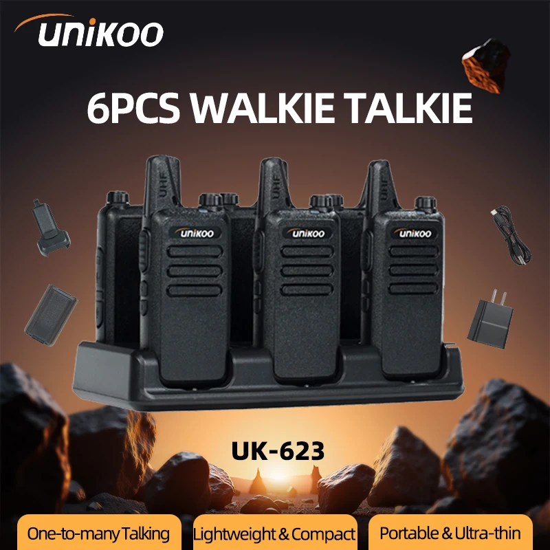

6 PCS UNIKOO UK623 Walkie Talkie PMR FRS Long range Communication Set Mini Two Way Radio stations for Restaurant Hotel