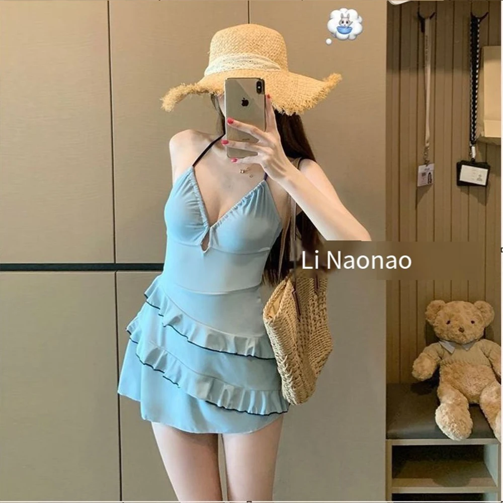Sweet Jumpsuit Style V-Neck Summer Women's 2025 New Tight Fitting Lace Swimsuit with Fashionable Hollow Out Sexy Design