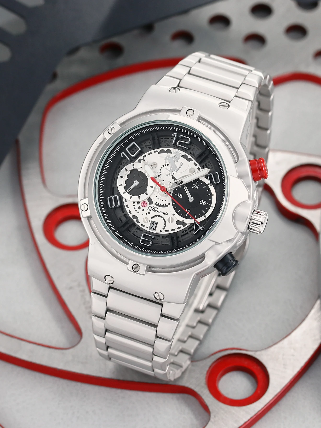 

1pc Big Bang Fashion Men's Watch, Powerful Trendy Alloy Strap with Hollow Dial Quartz Watch