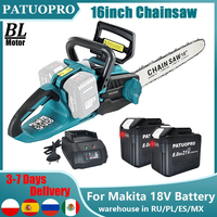 42V (21V*2) Brushless 16 Inch Cordless Electric Chainsaw Woodworking Handheld Garden Cutting Power Tools For Makita 18V Battery