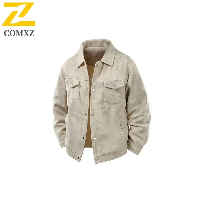 

COMXZ Мужская куртка Роскошный отложной воротник Американский стиль Комфортные мотоциклетные куртки с принтом Легкая осенняя ветровка
