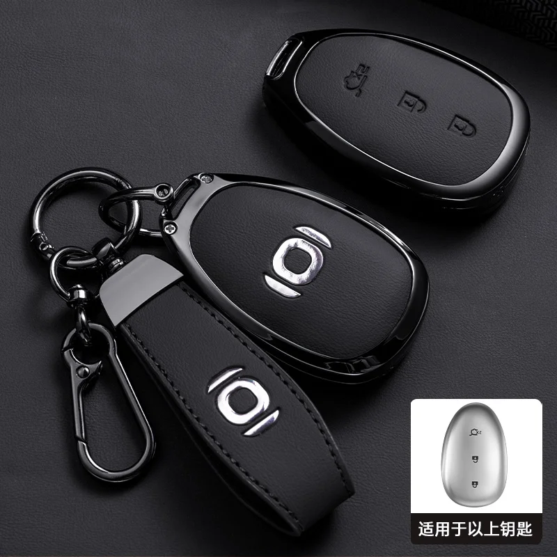 

Car Accessories Zinc Alloy Leather Key Case Cover Holder Chain For Changan QIYUAN A07 A05 Q07 Q05 Remote Control Smart Key
