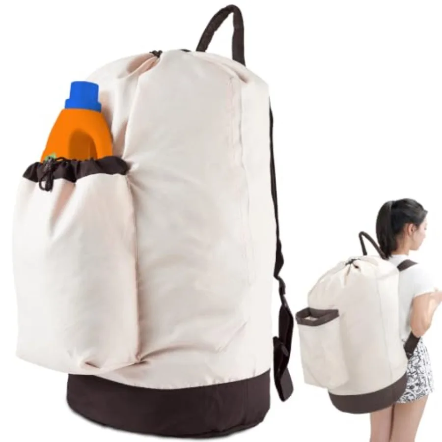 Laundry Bag Backpack with Shoulder Straps and Detergent Holder Clothes, Travel Laundry Backpack Bag Hamper for College