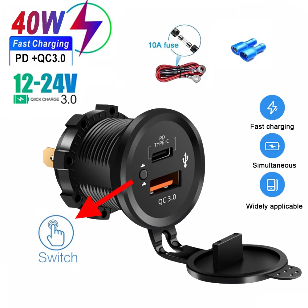 Carregador de Carro Dual USB 12/24V à Prova d'Água, Adaptador de Carga Rápida 5V 4.2A, Soquete de Carregamento para Moto, Veículo, Barco, Caminhão