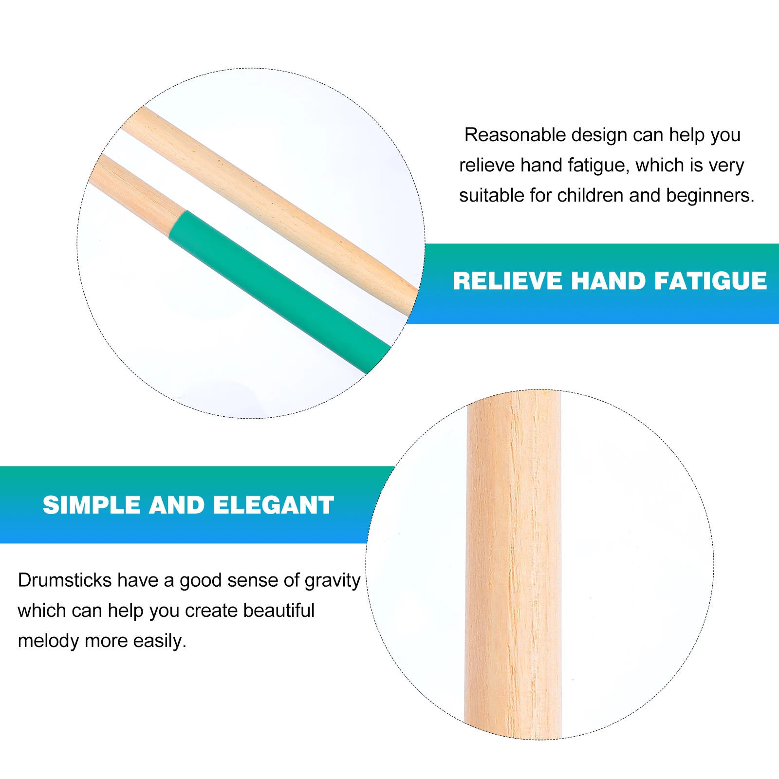 

2Pairs Nonslip Maple Drumsticks Comfortable Durable for Children Daily Practice Cafe Performances Maple Drum Sticks