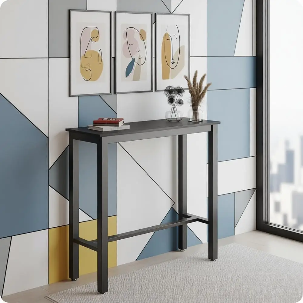 Water-Resistant Counter Height Table, 43 Inch Bar Table, Black Metal Frame, Easy Setup for Kitchen & Dining, Living Room Use