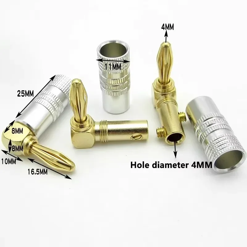 4PCS 4mm Banana Plug Gold-Plated Right Angle 90 Degree Video Speaker Adapter Audio  Banana Connectors