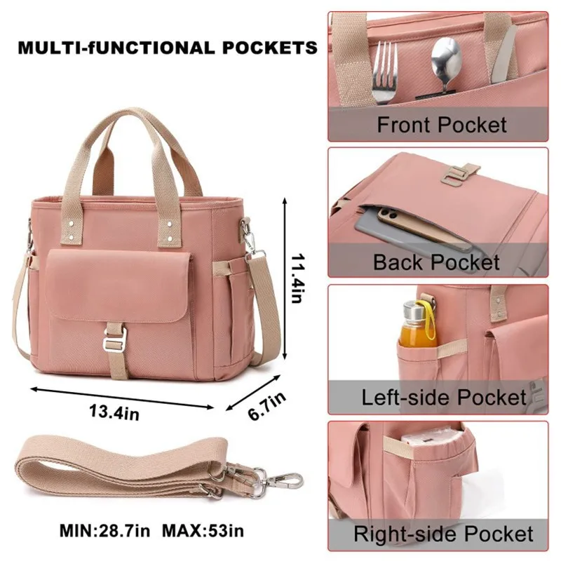 

Thermal Lunch Bag Wide-Mouth Insulated Lunch Tote with Removable Strap & Side Pocket Portable Meal Bag for Work Hiking & Picnics