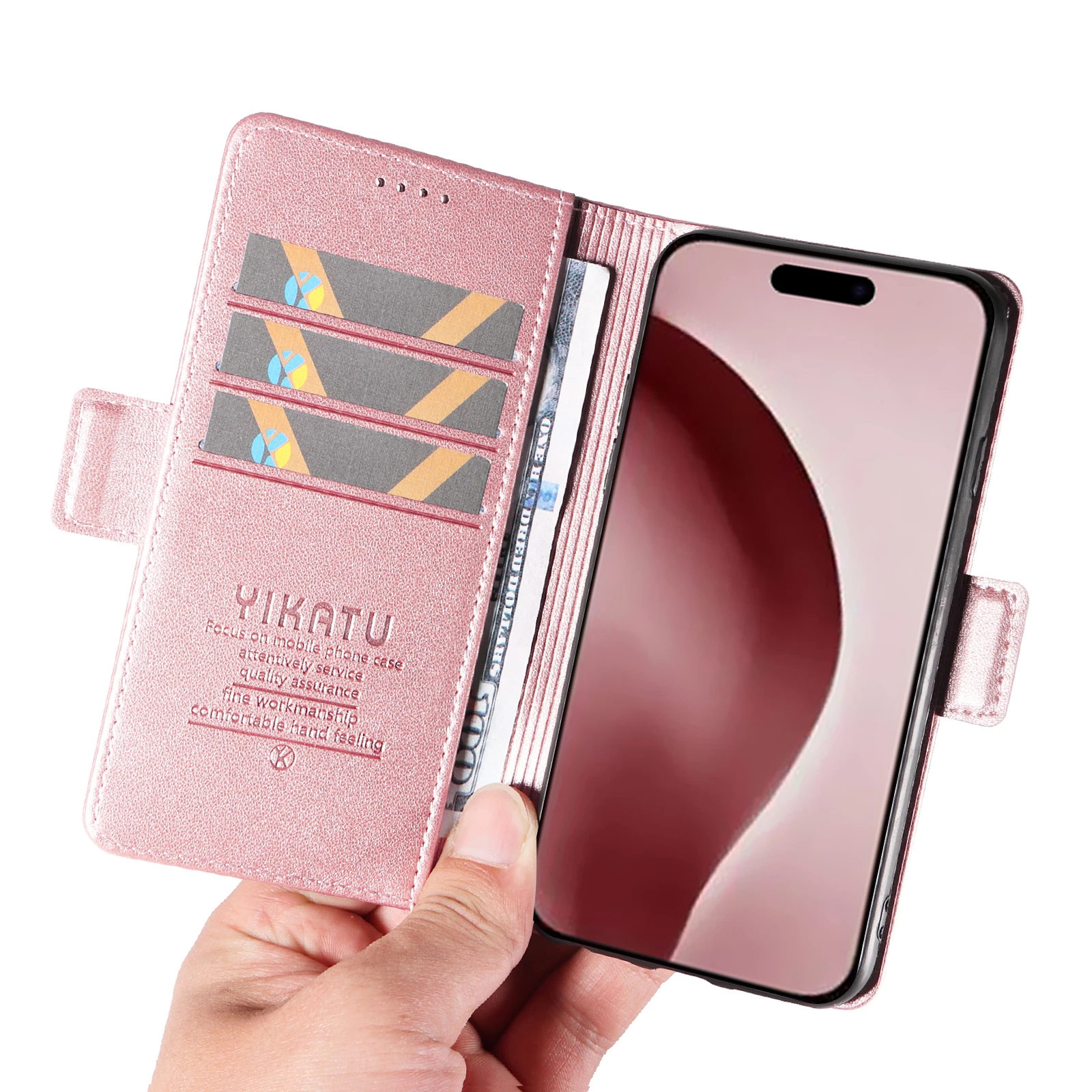 YIKATU Деловой магнитный чехол-кошелек для телефона iPhone14 iPhone15 Pro/Pro Max, кожаный чехол с отделениями для карт, полностью матовая отделка