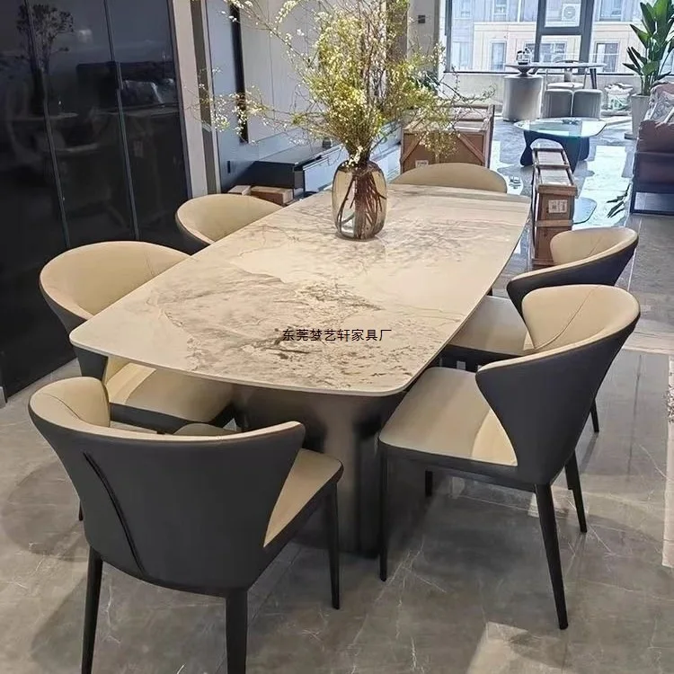 Italian light luxury modern slab living room dining table and chair combination, internet-famous small apartment, bright dining