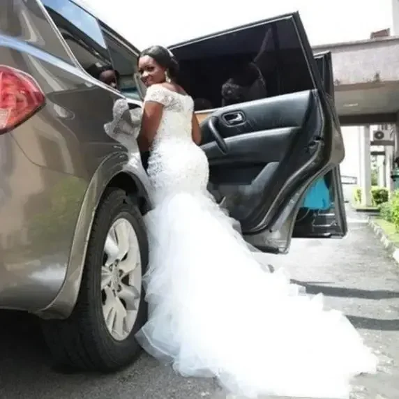 

Customized Plus Size Arabic Nigerian Mermaid Wedding Dresses Beading Tulle Ruffles Mermaid Bridal Gowns Mermaid Wedding Dress