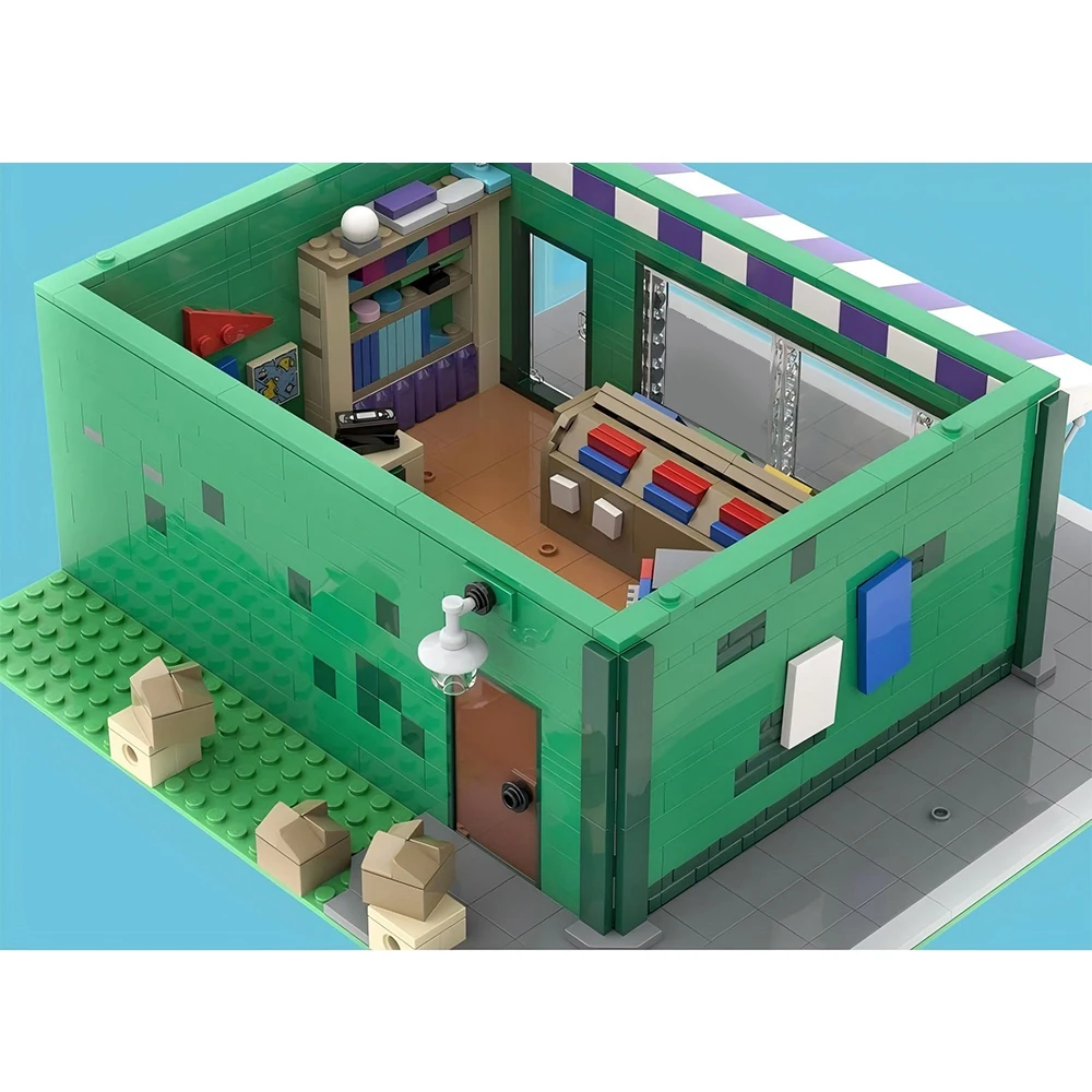 Building Blocks MOC-223229 Modular Robot Dungeon Building with Baseball Card Store Street Scene DIY Assembly Toy Children's Gift