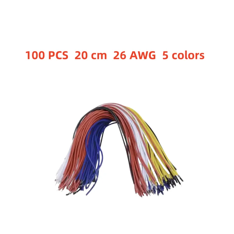 100Pcs Double Head PCB Solder Cable 20CM 26AWG Breadboard Fly Jumper Wire Cable Tin Conductor 5 Color