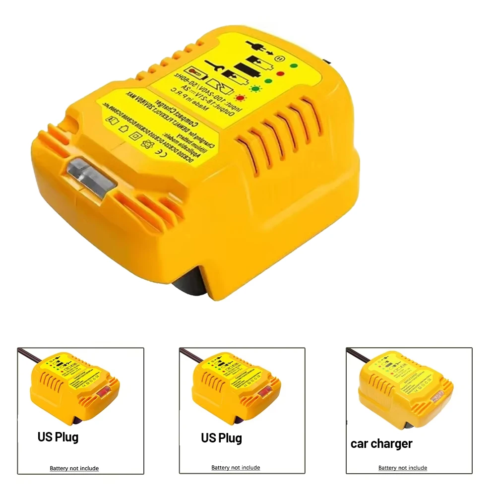 12V/24V 100-240V Li-ion Battery Mini Compact Car Charger for DeWalt 18V 20V 60V Lithium Battery DCB200 Replacement for DCB112
