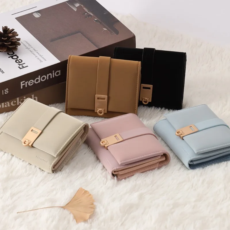 Lianbu's New Japanese and Korean Version of Solid Color Zipper Buckle Folding Multi-functional Wallet Change Bag