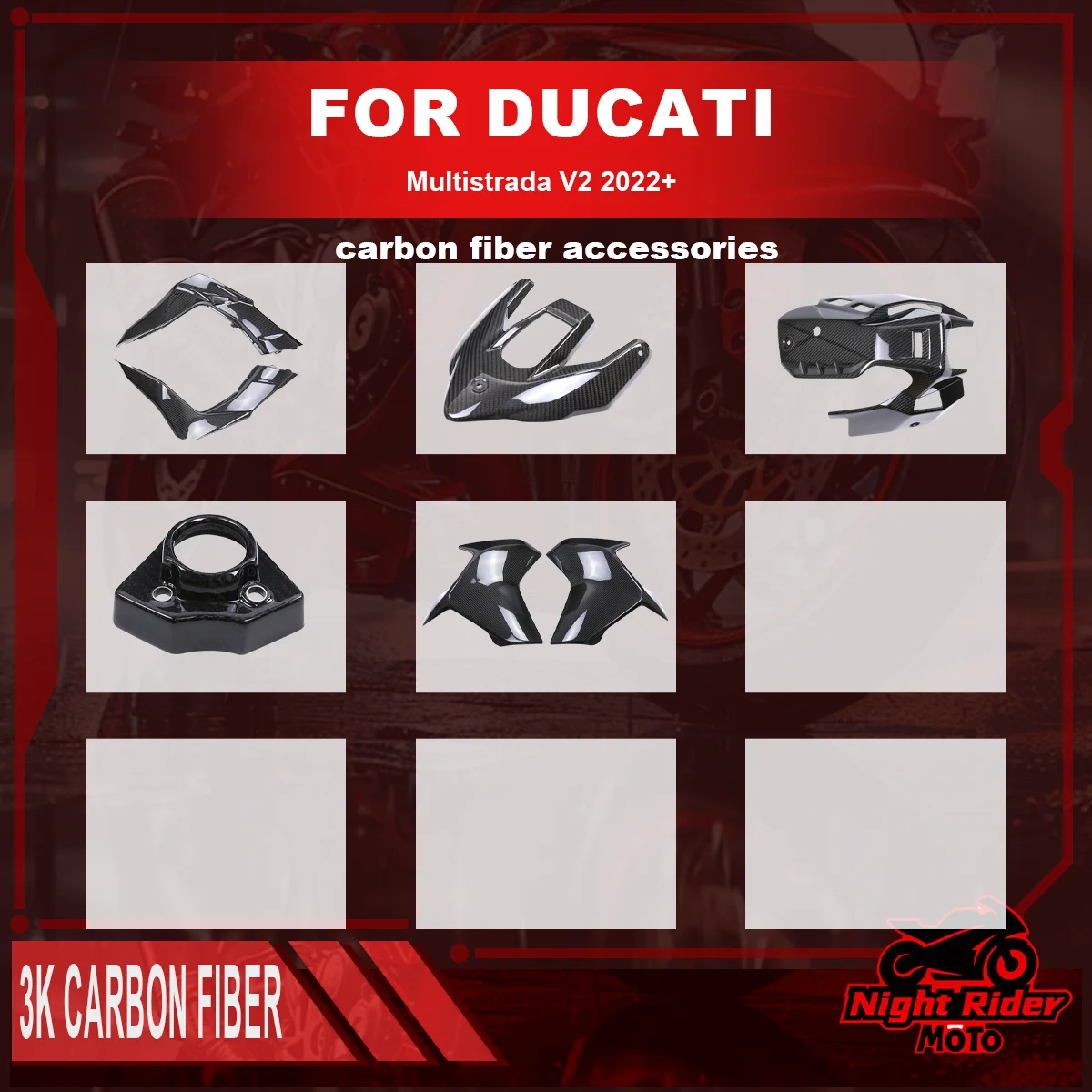 

For DUCATI Multistrada V2 2022+ Motorcycle 100% Carbon Fiber Side Panelsbelow Seat Windshield Holder Motorcycle Accessories