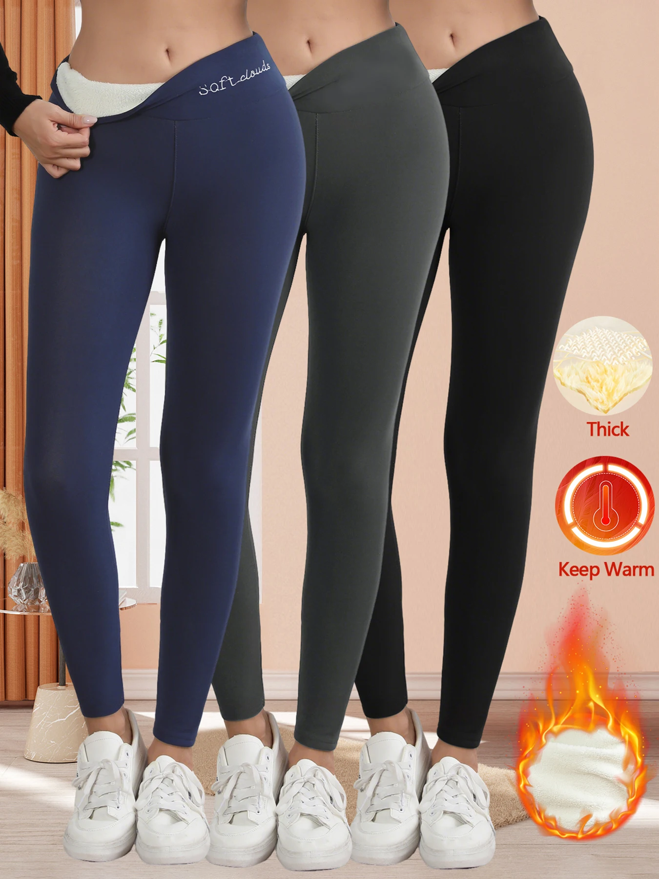S-XL Autumn Winter Women Fleece Leggings Letter Embroidery Design Warm Velvet Thicken High Waist Butt-Lifting Tights Casual Wear