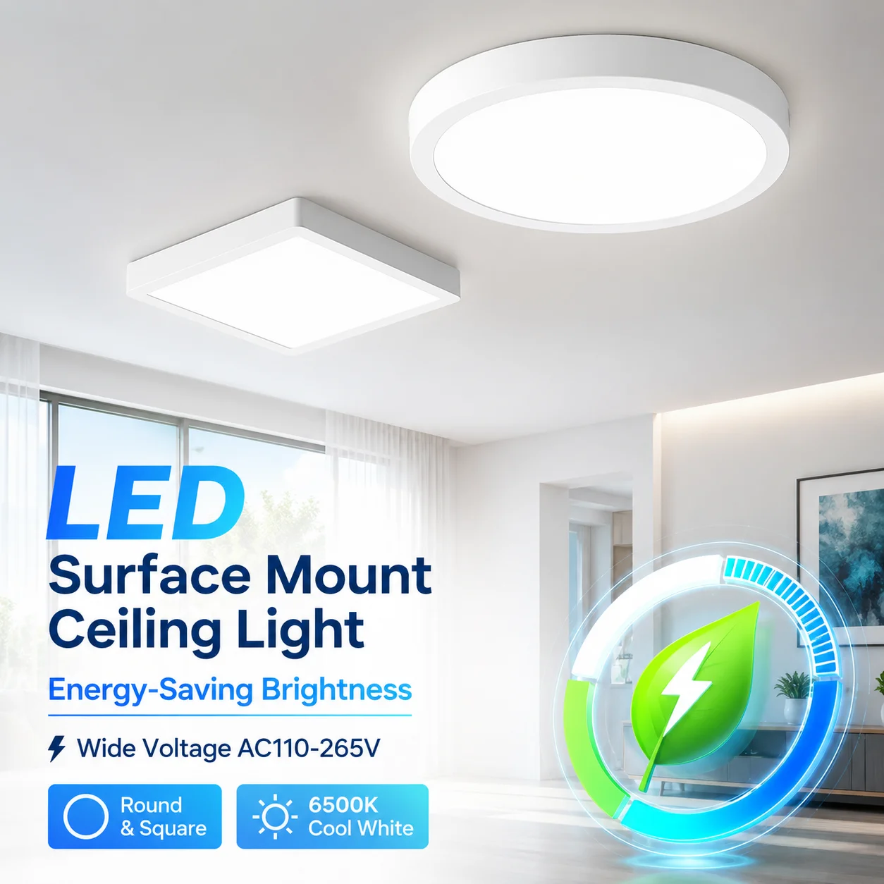 LED-Deckenleuchte, 110–265 V, ultradünnes Panel, LED-Licht für Wohnzimmer, Schlafzimmer, Innenbeleuchtung, 20 W, 30 W, quadratische runde Deckenleuchten – Detail 1