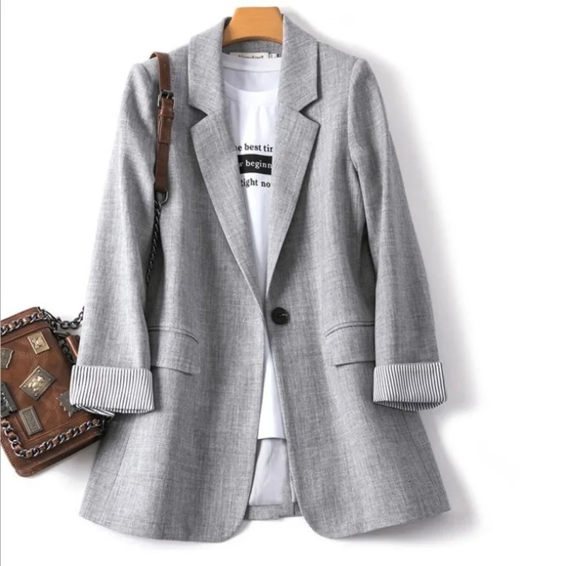 New Fashion Female Casual Blazer Spring Autumn Windproof Lounge Coat Office Women's Korean Suit Jacket with Lining One Button
