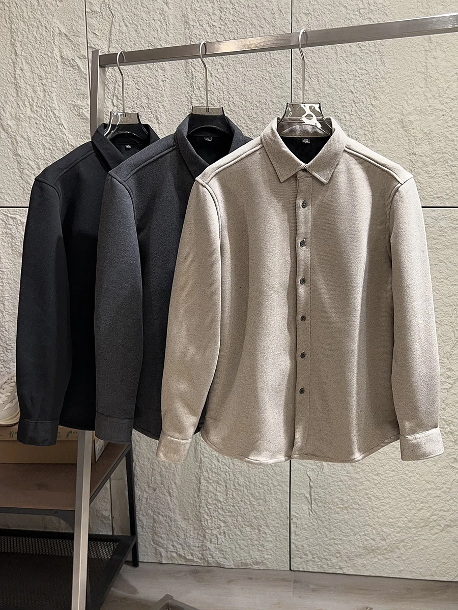 

Thickened Fleece Long Sleeve Casual Shirt for Men Warm Flannel Feel Commute Friendly Turn-down Collar All-Match Autumn Winter...