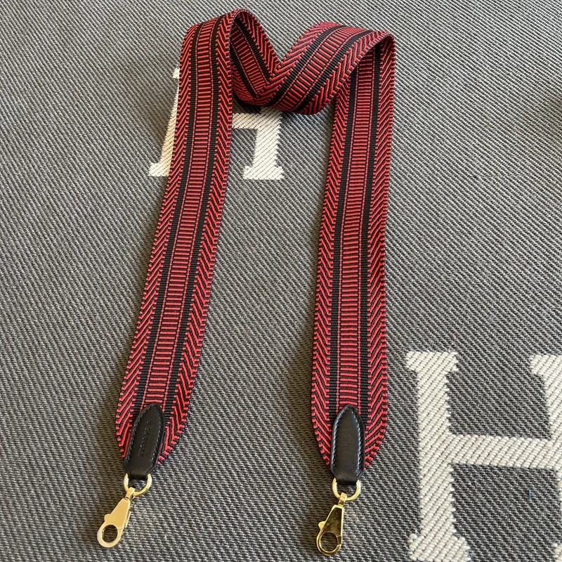 Full Steel Hardware Hand Sewn Canvas Woven Bag Strap Shoulder Crossbody Bag Belt Black And Red Versatile Fashion Accessory