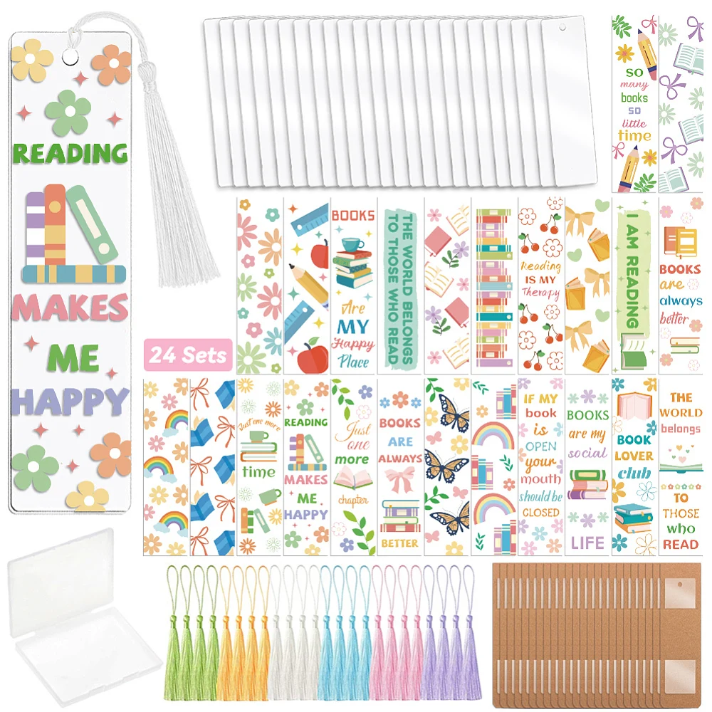 121pcs Books and Flower UV DTF Bookmark Making Kit Acrylic Carft for Women Men Adult DIY Personalized Cute Bookmarker Decal