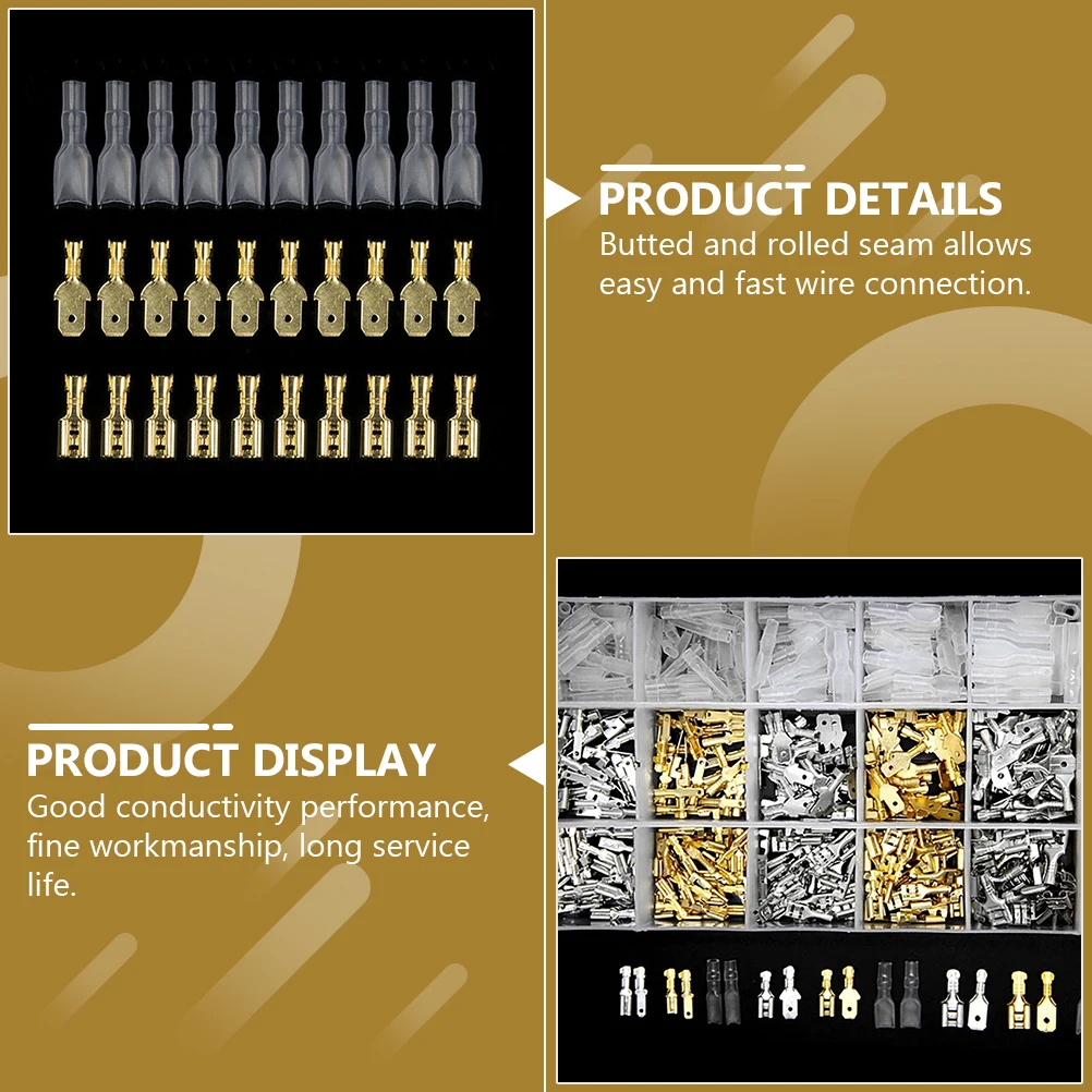 

720pcs Wire Connectors Set 2.8Mm 4.8Mm 6.3Mm Crimp Terminals Spade Female Copper Cold Pressed Quick Splice Brass Non Insulated