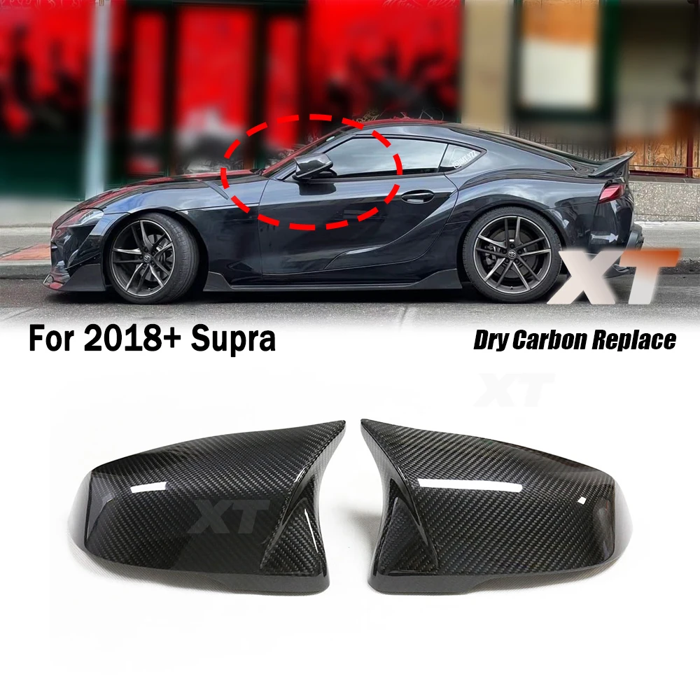 

Ox Horns M look style 2018-26 For Toyota Supra Dry Carbon Fiber Mirror Cover Side Rearview Caps Replacement Clips install