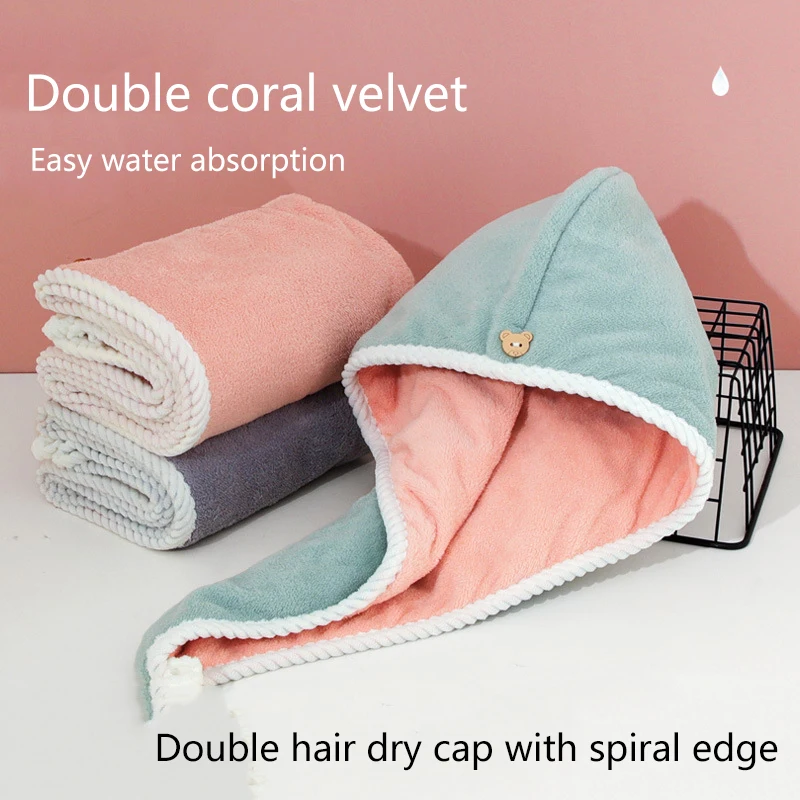 Double Layer Hair Drying Cap Coral Velvet Super Absorbent Hair Drying Towel Quick Soft Shower Cap Drying Towel