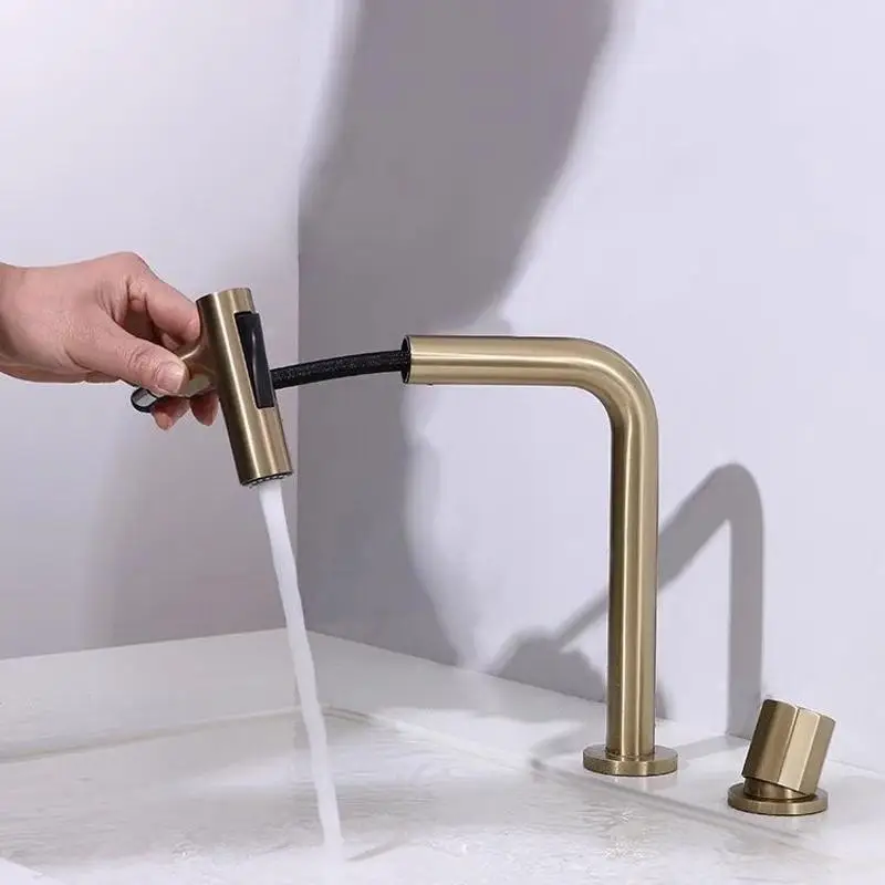 Pull Out Basin Faucet Single Handle Dual Holes Hot And Cold Mixed Faucet Split Faucet BathrooWashbasin 360 Degree Rotating Tap