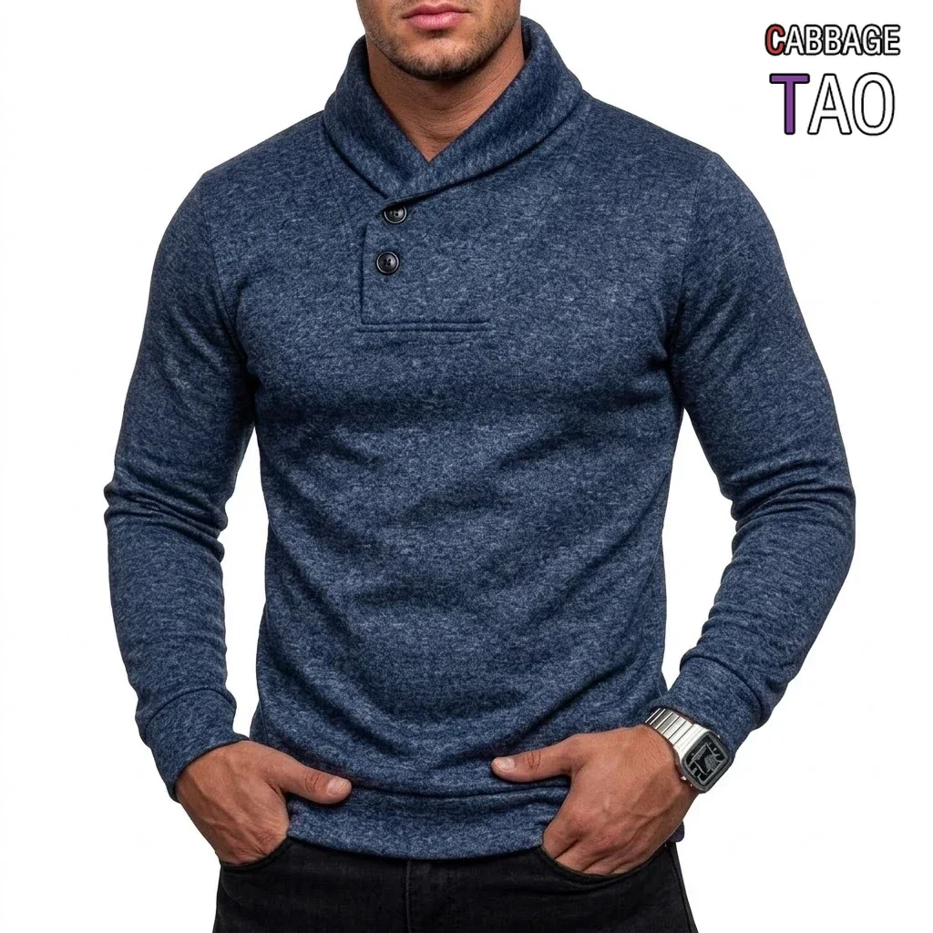 Mens Shawl Collar Jumper Casual Button Front Pullover Knit Hoody Cozy Winter Thermal Long Sleeve Knit Top Outerwear for Trekking