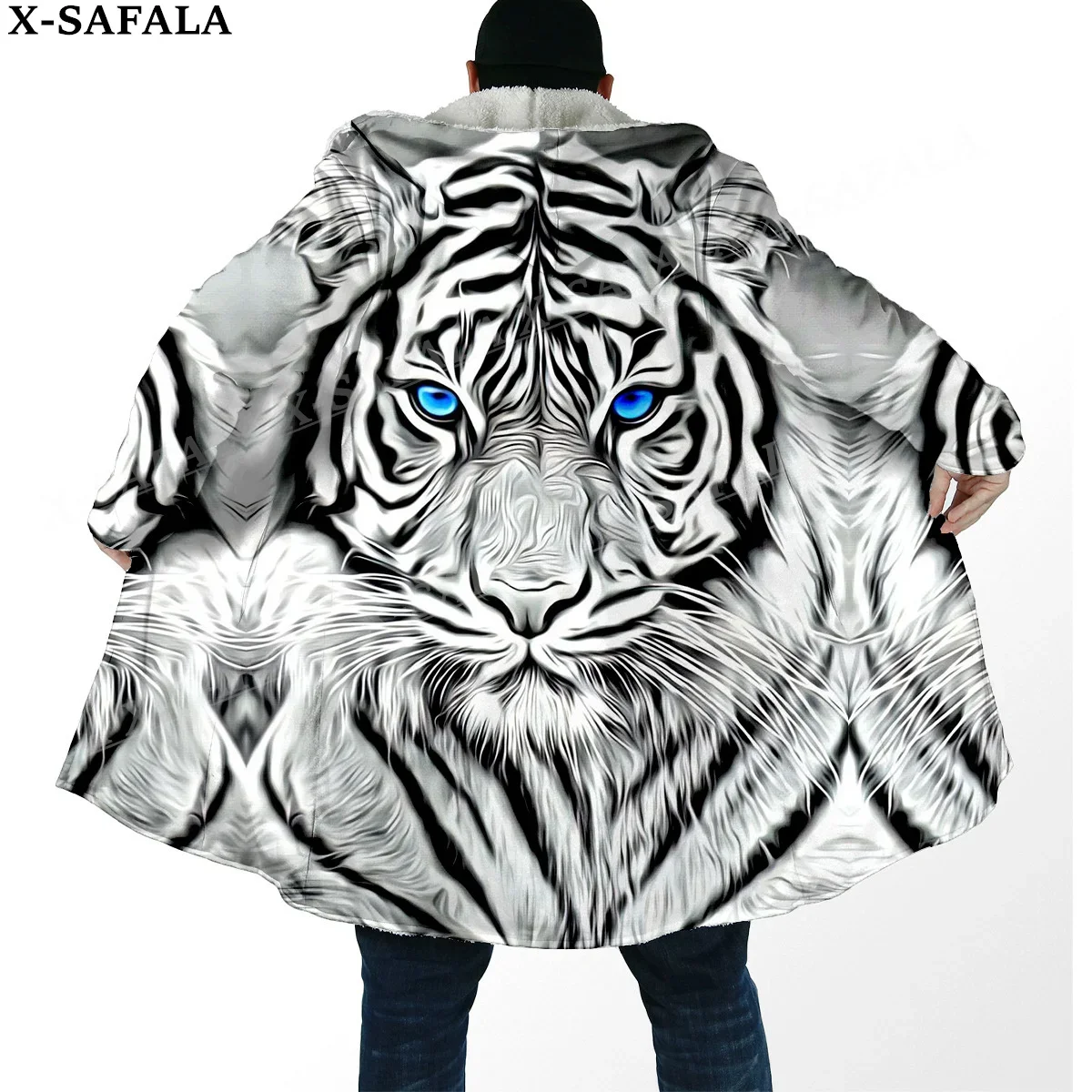 

The King White Tiger Skin Myth 3D Print Thick Warm Hooded Cloak Men Overcoat Coat Windproof Fleece Cape Robe Hooded Blanket-1