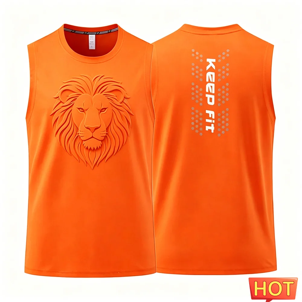 Sommerliche, atmungsaktive Fitness-T-Shirts und Tanktops für Herren, ärmelloses Fitness-T-Shirt, schnelltrocknendes Sport-Tanktop mit Löwenmuster für Herren