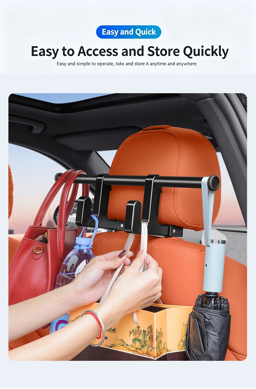 Auto-Kopfstützen-Aufhänger mit Doppelhaken-Design, Hohe Tragfähigkeit, Fahrzeug-Rücksitz-Kopfstützenhalterung – Detail 9