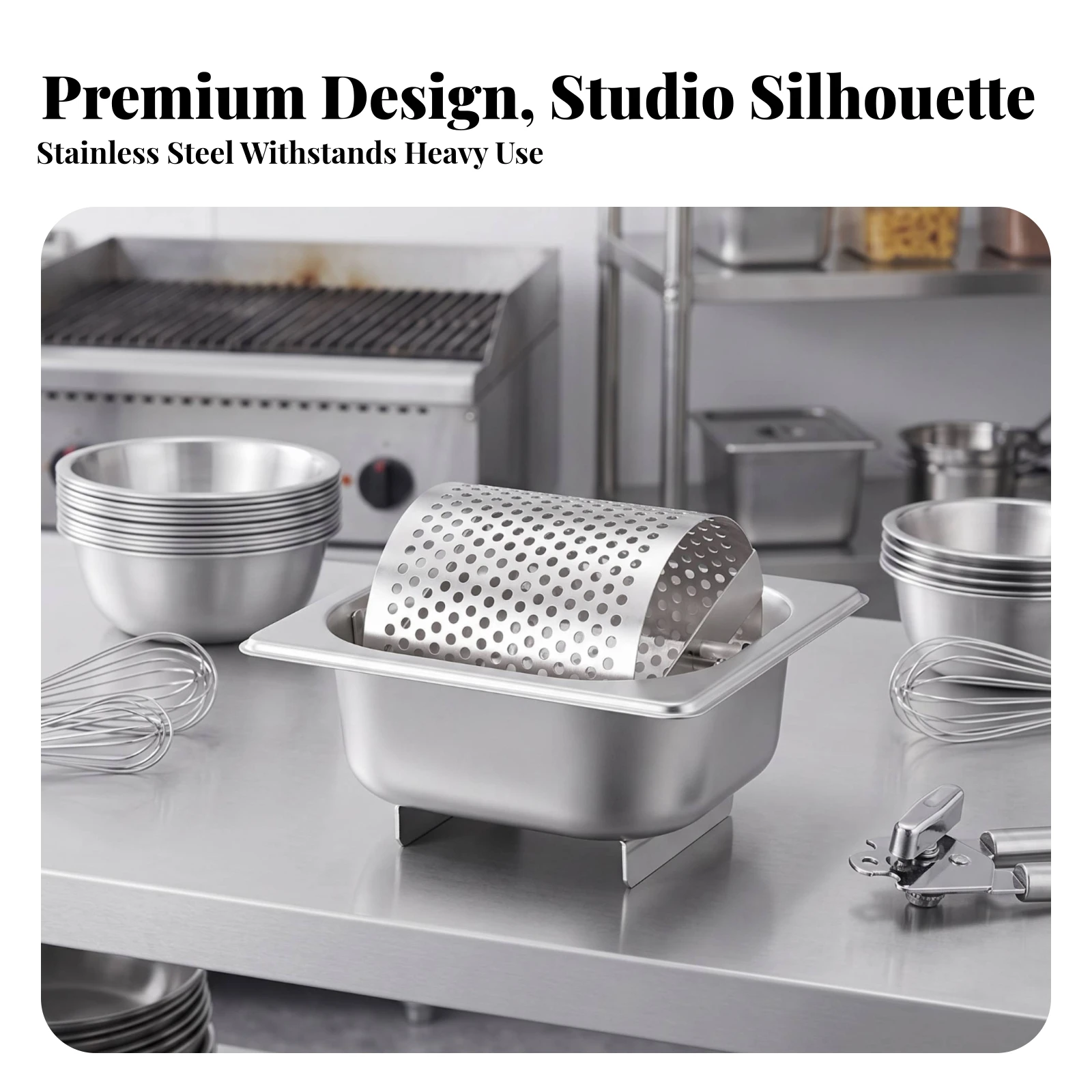 Stainless Steel Butter Spreader with Tub Countertop Butter Roller Dispenser with Perforated Roller Long-Lasting Mess Free