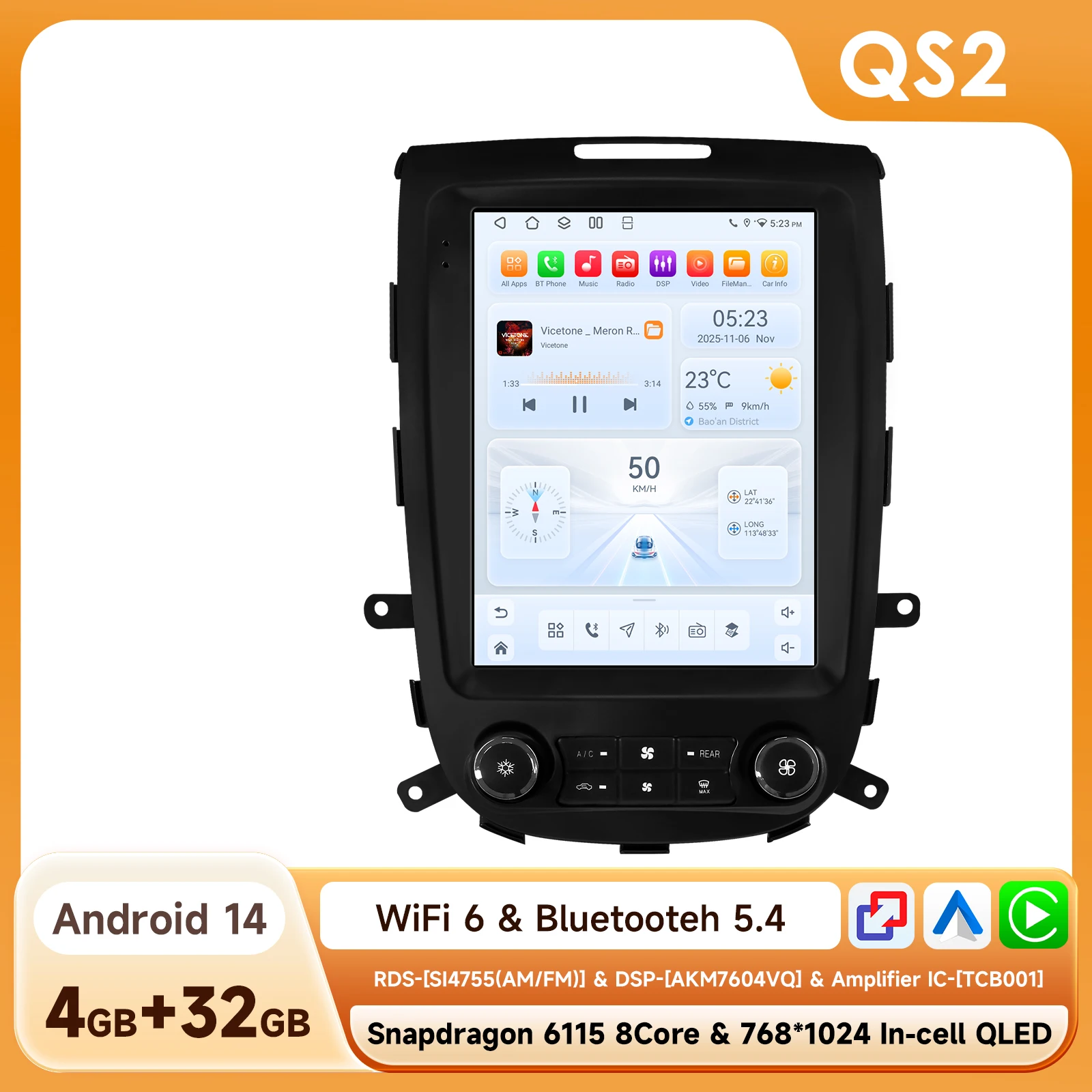Android Carplay Autoradio für Hyundai Santa Fe 2 2006-2012 Auto AC Multimedia-Videoplayer WIFI 2DIN 6115 Vertikaler Bildschirm GPS