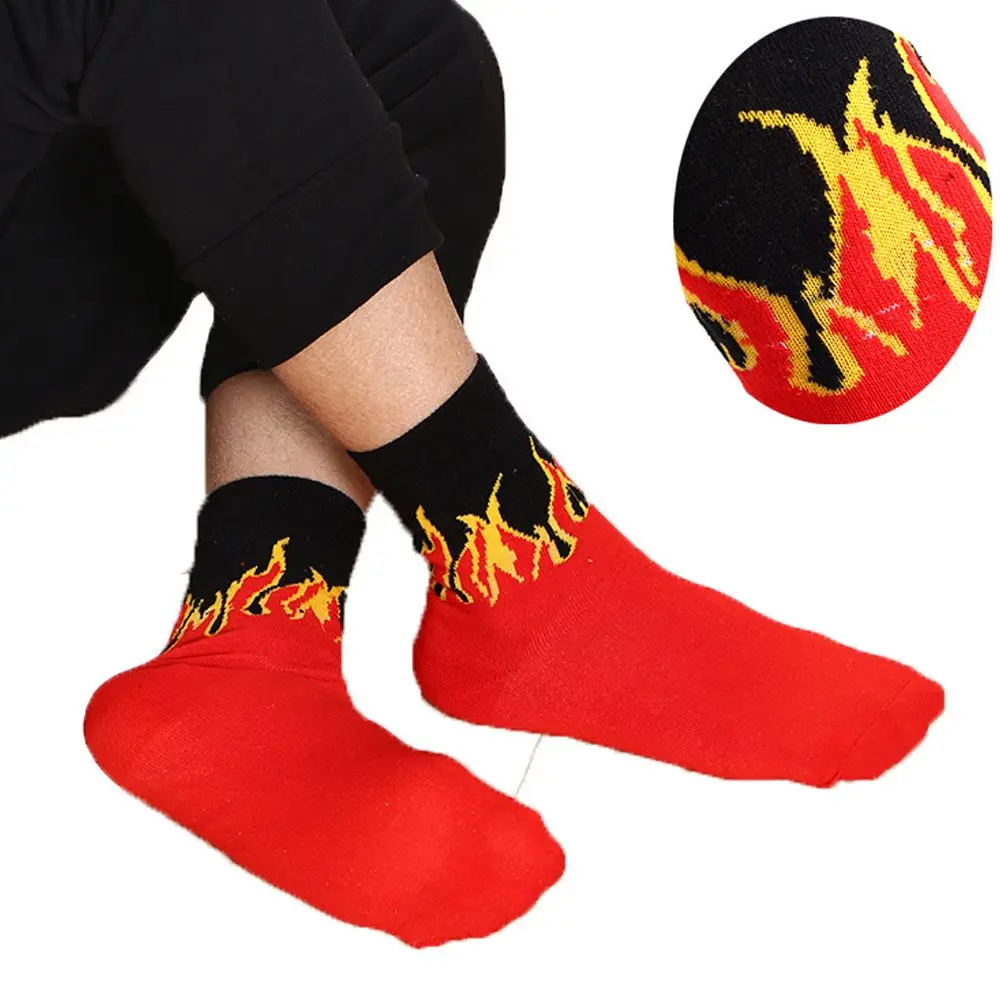 

Warm Trendy Fashion Mesh Comfortable Men Middle Tube Socks Flame Pattern Socks Cotton