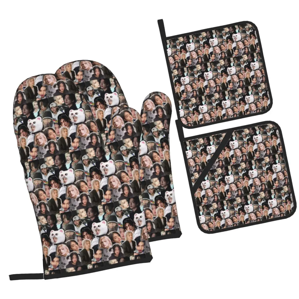 Hyunjin Collage Oven Mitts and Pot Holder Sets of 4 for Baking Kitchen Cooking BBQ Resistant Non-Slip Gloves