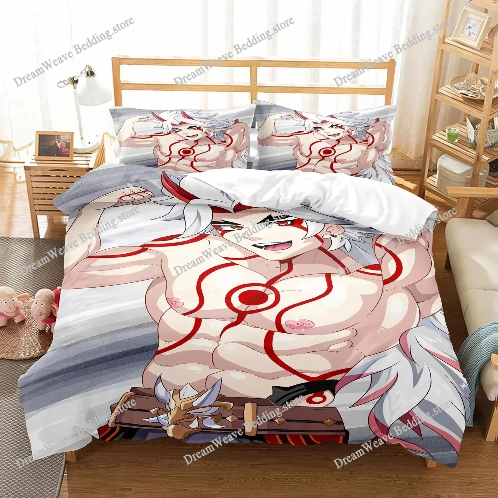 

New 3d Printing Anime Genshin Impact Arataki Itto Pillowcase Bedding Set Cartoon Customize Bedding Decoration Cute Quilt Cover
