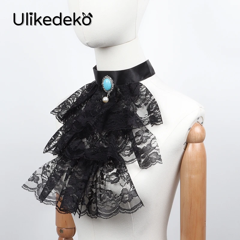 Multi-layer Lace Ruffled Fake Collars Gothic Punk Victorian Jabot Collar Women Detachable Collar Rave Party Clothing Accessories