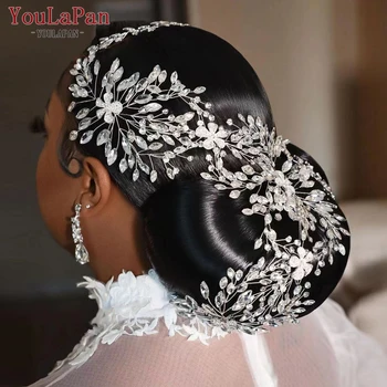 Youlapan HP390 Luxe Bruiloft Hoofddeksel Strass Haar Wijnstok Voor Bruid Hoofddeksels Legering Bloem Hoofdband Weding Haaraccessoires
