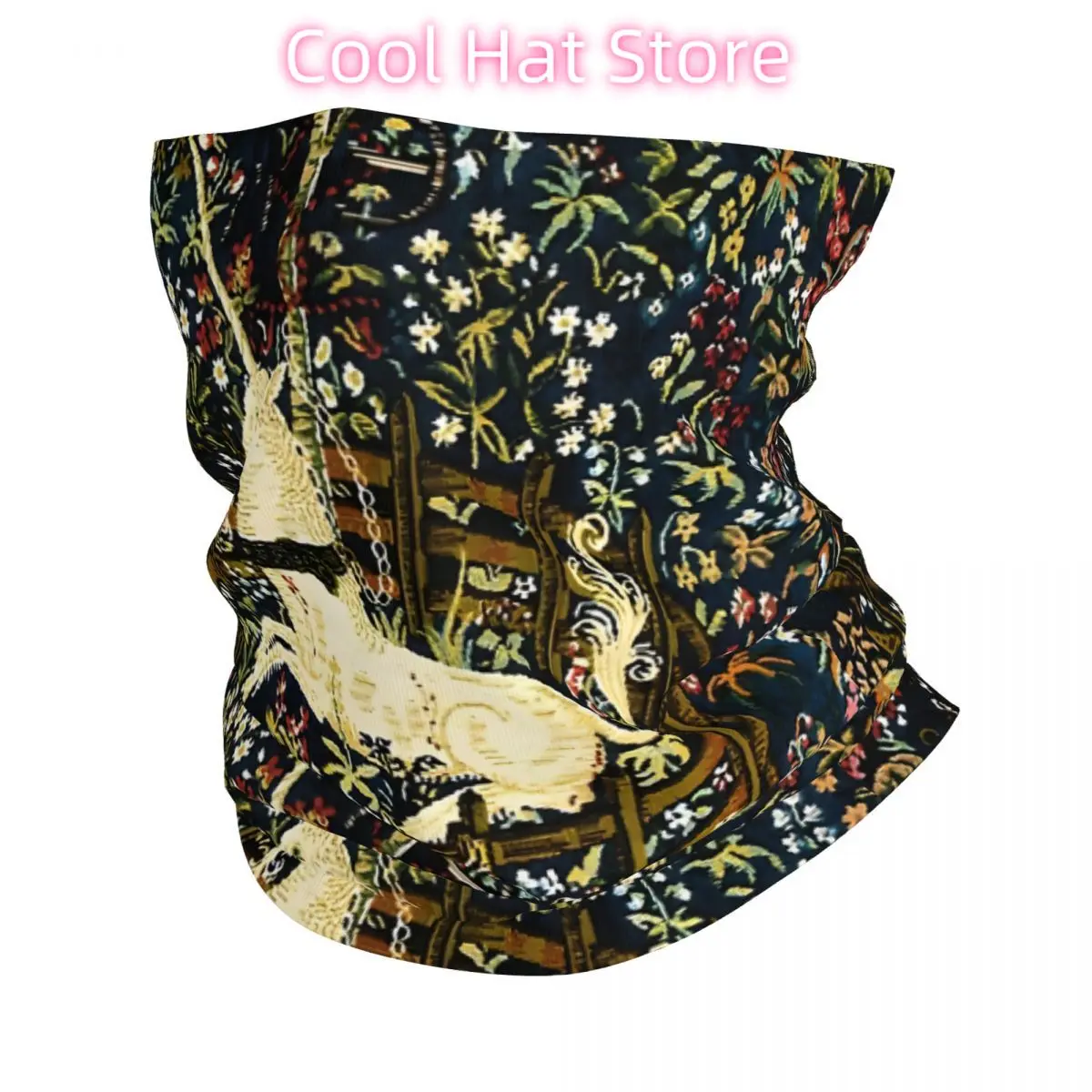 L'licorne en captivité Tapisserie florale médiévale Tapis de bain Bandeau Cou Tube de cyclisme Écharpe Bandana Guêtre Toutes les saisons Unisexe