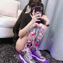 Medias de seda con estampado 3D para mujer, hasta el muslo, hasta la rodilla, dibujos animados de Anime, elásticas, personalizadas, Cosplay, rosa, finas, lindas