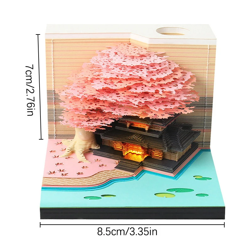 Tree Desk Calendar With LED Lights 2025 Calendar Memo Pad Creative Desk Calendar DIY Notes Notepad 3D Art Calendar Paper Carving