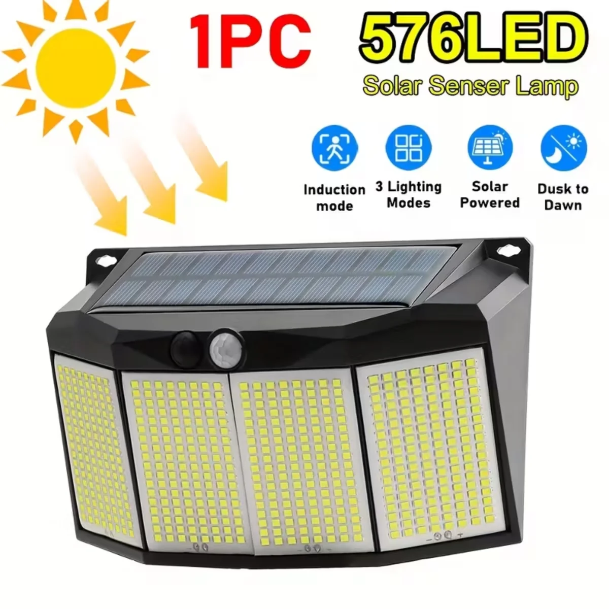 Solar Outdoor Lights 576 LED Motion Sensor Light 3 Working Modes Solar Powered Security Patio Lights for Garage Christmas Decor