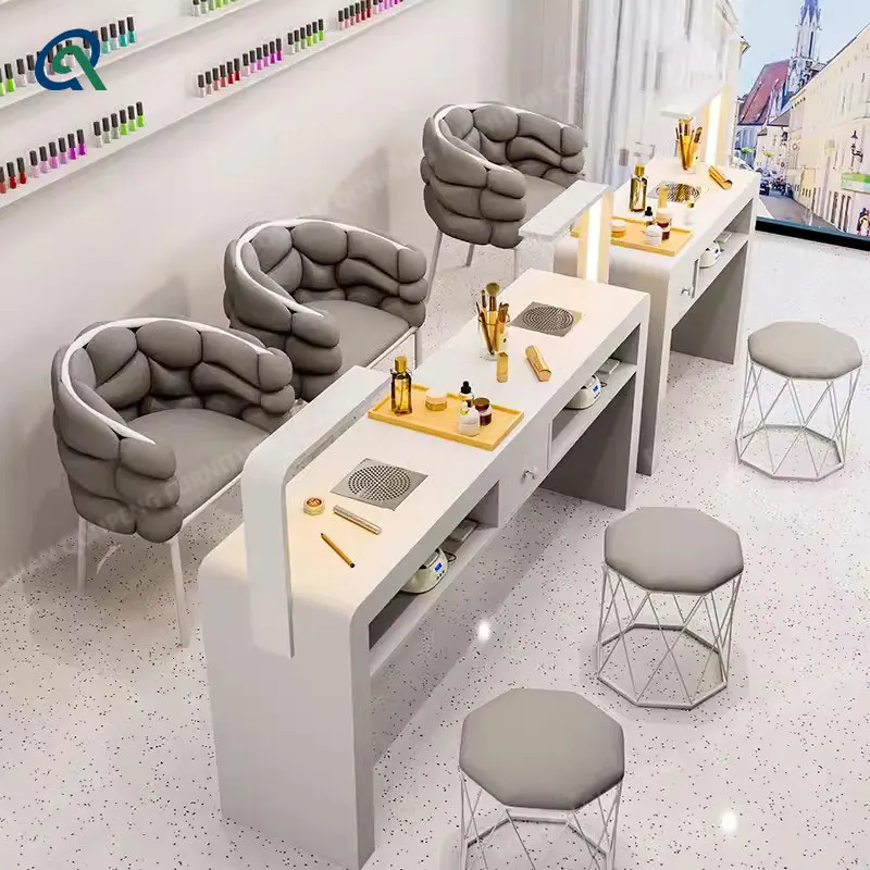 custom.Qunpeng Nail Shop Dedicated Multi-functional Nail Table and Chair With Vacuum Nail Table